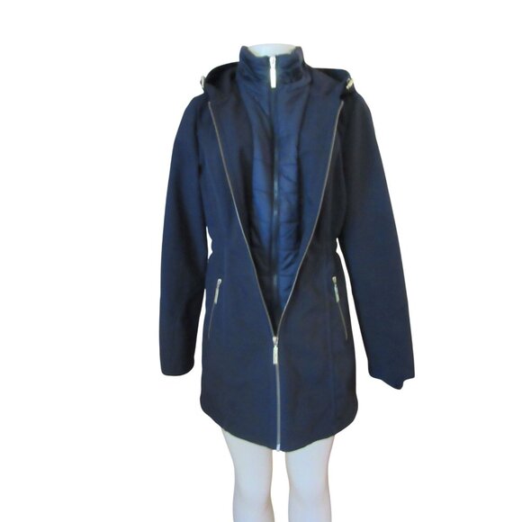 Betsey Johnson Black Soft Shell Hooded Coat Size Small - Picture 3 of 8